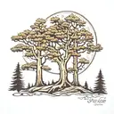 Three Cedar Trees with Waxing Crescent Moon tattoo design idea