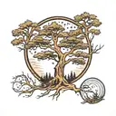 Three Cedar Trees with Waxing Crescent Moon tattoo design idea