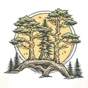 Three Cedar Trees with Waxing Crescent Moon tattoo design idea