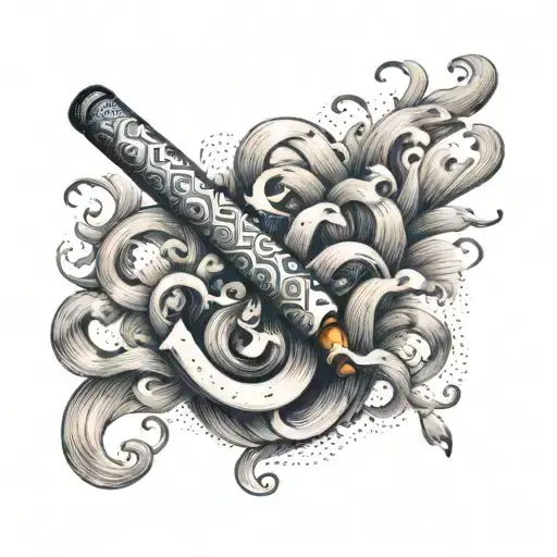 A dreamy tattoo of a cigarette smoke transforming into musical waves, symbolizing your love for music and cigarettes tattoo design idea