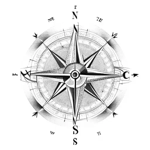 compass with roses and a lion tattoo design idea