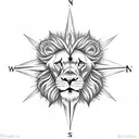 compass with roses and a lion tattoo design idea