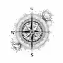 compass with roses and a lion tattoo design idea