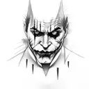 half Batman and half joker face with "HAHAHAHA Why so serious?  tattoo design idea