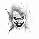 half Batman and half joker face with "HAHAHAHA Why so serious?  tattoo design idea