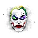 half Batman and half joker face with "HAHAHAHA Why so serious?  tattoo design idea