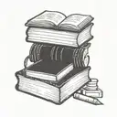 stack of books with one open with a pen writing lines in it tattoo design idea