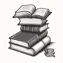 stack of books with one open with a pen writing lines in it tattoo design idea