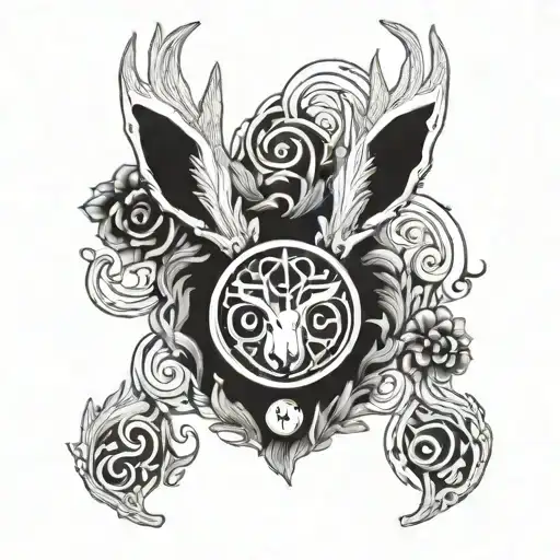 Jackalope head with yin yang symbol tattoo design idea