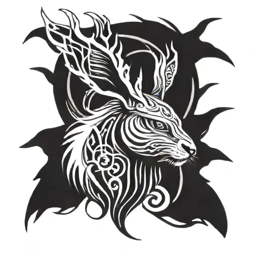 Jackalope head with yin yang necklace tattoo design idea