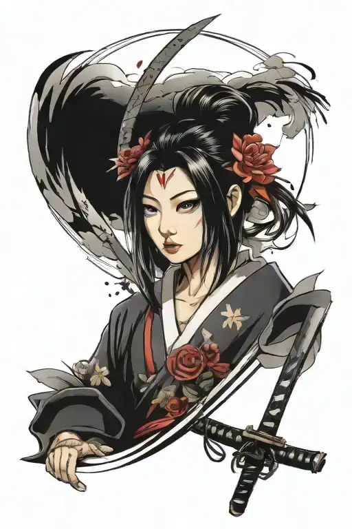 samurai girl holding sword tattoo design idea