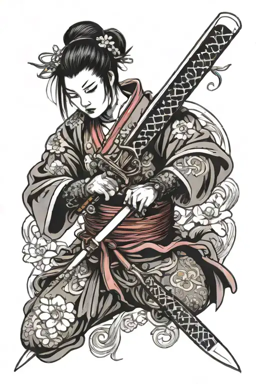 samurai girl holding a sword full sleeve tattoo design tattoo design idea