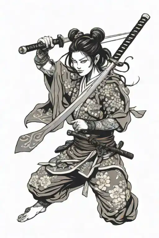 samurai girl holding sword tattoo design idea