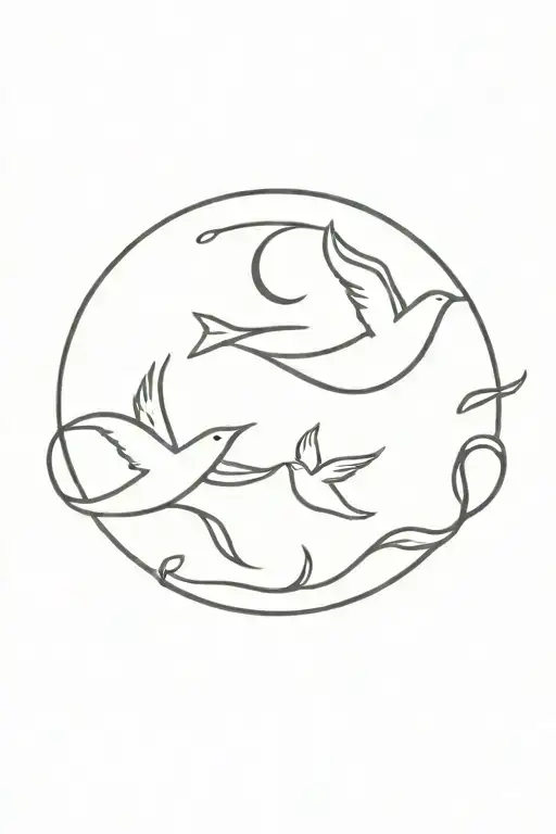 Moon Bird Sisters flying together tattoo design idea