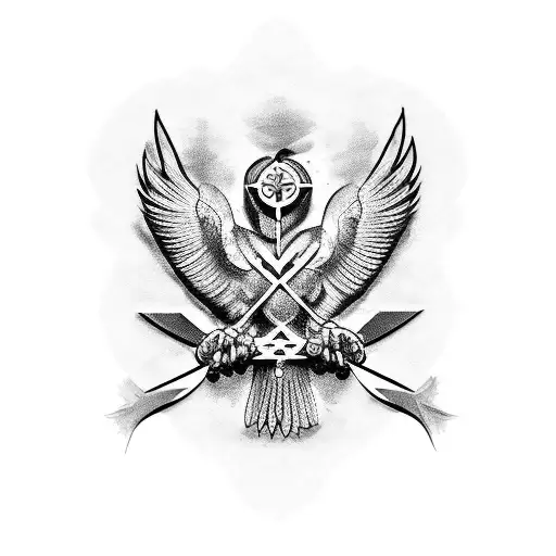 Dark raven with ancient Greece symbols  tattoo design idea