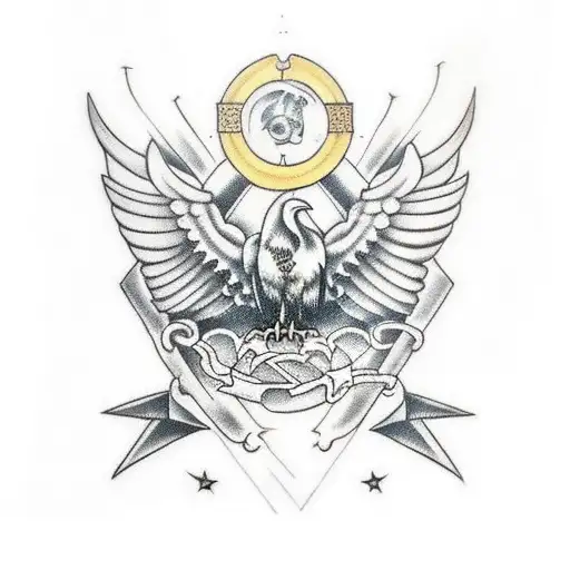 Dark raven with ancient Greece symbols  tattoo design idea