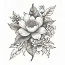 magnolia flower, water lily, geraniums, hyacinth, hibiscus, lilacs, black and gray tattoo design idea
