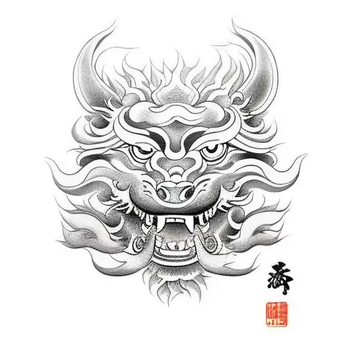 Foo Dog with smoke from mounth tattoo design idea