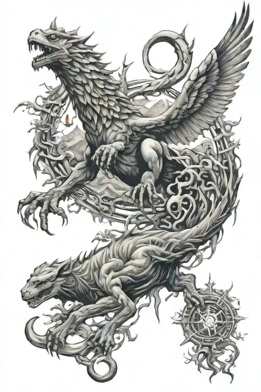 biblic beasts  landscape religion symbols  tattoo design idea