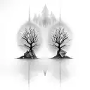 Two trees of valinor with shards of narsil lord of the rings tattoo design idea