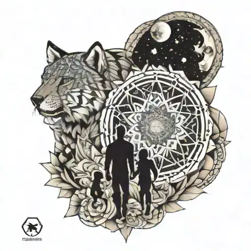 geometric mandala with family and universe tattoo design idea