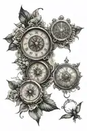 rosemoney ,compass and clock  tattoo design idea