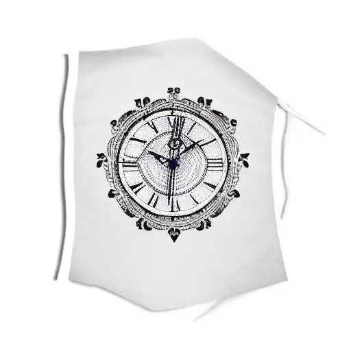 Chicano style tattoo sleeve for men black with clock, compas and a ribbon tattoo design idea