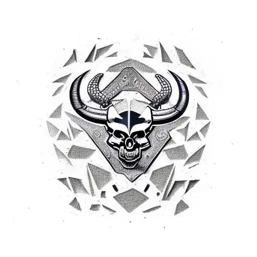 Skull, realistic, taurus, raging bull, aggressive, zodiac, Egyptian tattoo design idea