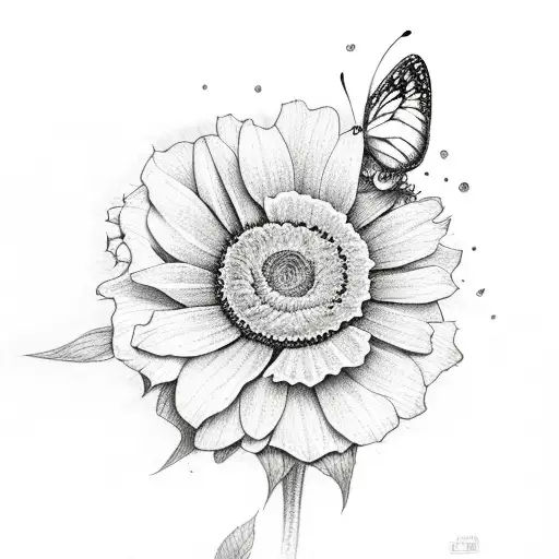 Butterfly moss roses and sunflower tattoo design idea