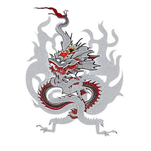 Chinese dragon,  red and black ink,  month of March flower,rib tat  tattoo design idea