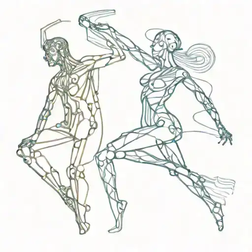 A computer circuit board intertwined with elegant dance poses tattoo design idea