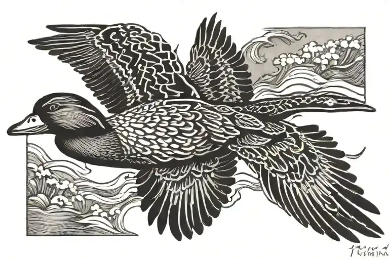 duck flying tattoo design idea