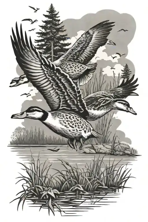 duck hunting scene tattoo design idea