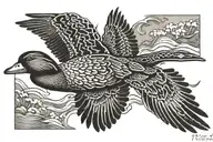 duck flying tattoo design idea
