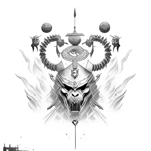 fear and desire and greed and warrior and magician tattoo design idea