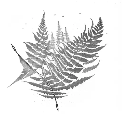 fern leaves with bow and arrow tattoo design idea