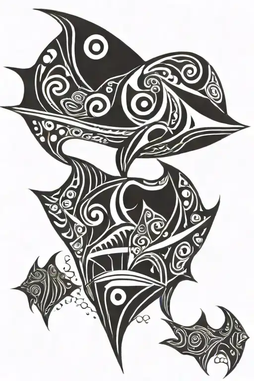 Manta Ray asymmetrical lines tattoo design idea