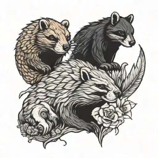 honey badger bear and squirrel tattoo design idea