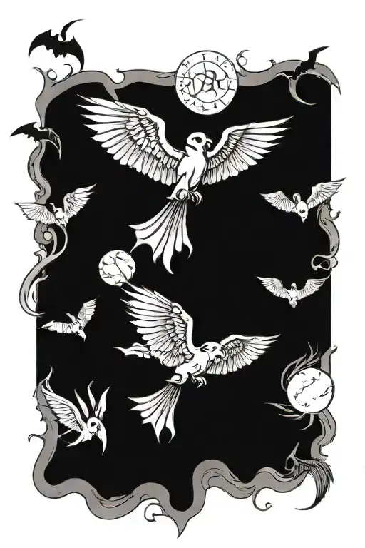 death eaters tattoo from Harry Potter with bats flying across tattoo design idea