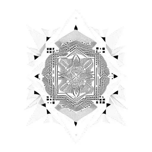 A collage of iconic movie quotes in the shape of a traditional Palestinian pattern tattoo design idea