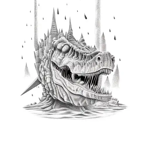 dinosaur resting at a dark souls bonfire tattoo design idea