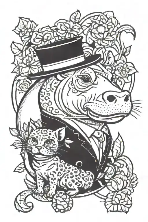 cat hippopotamus master and margarita tattoo design idea
