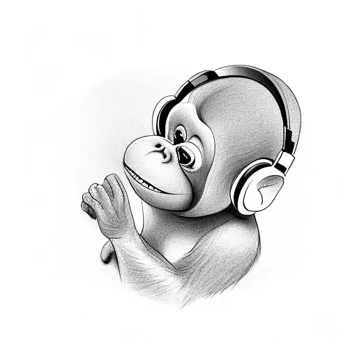 A baby crawling to the right, resembling a human from a monkey, a child walking to the right with headphones on their ea tattoo design idea