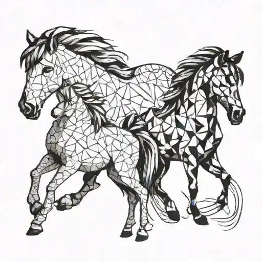 two ponies with geometric design incorporating tattoo design idea