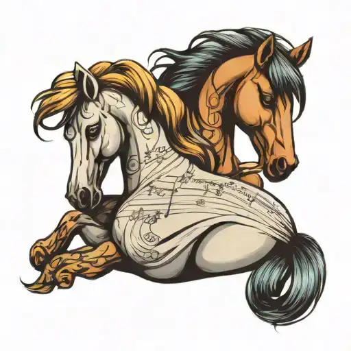 two ponies with sheet music forming the manes tattoo design idea