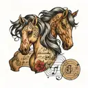 two ponies with sheet music forming the manes tattoo design idea