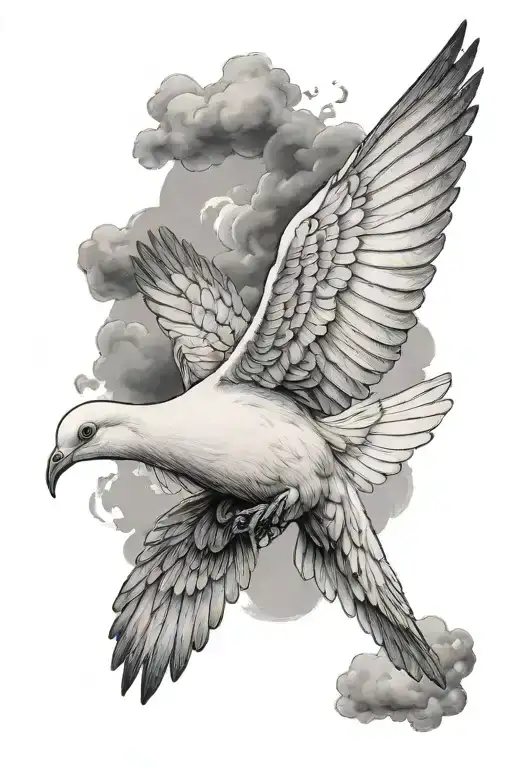 dove in the sunlight with a blue eye peeking through the clouds  tattoo design idea