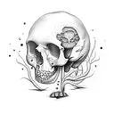 A delicate dotwork tattoo showcasing the stages of fungal growth on a human skull tattoo design idea
