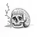 A delicate dotwork tattoo showcasing the stages of fungal growth on a human skull tattoo design idea