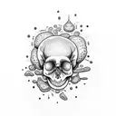 A delicate dotwork tattoo showcasing the stages of fungal growth on a human skull tattoo design idea